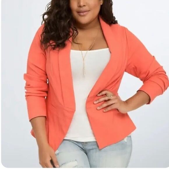 Torrid Cut Away Blazer 3X Womens Porcelain Rose Open Work Office Chic Plus Size - Picture 2 of 12